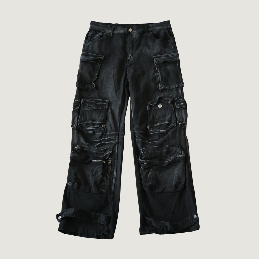 Daisy Cargo Pants Multi Pocket Utility Black Denim XL Streetwear Gorpcore Y2K XL